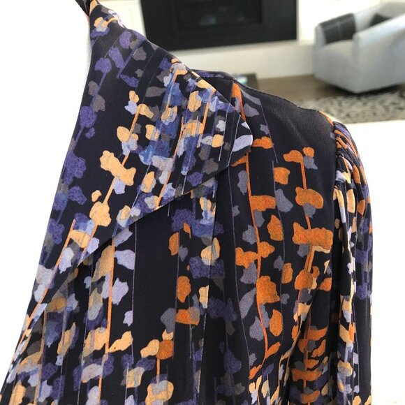 Reiss Esmerelda-Coco Moon Print Deep V Nk Mini Dress Navy Burnt Org Tan Sz 6 NWT - Picture 7 of 16